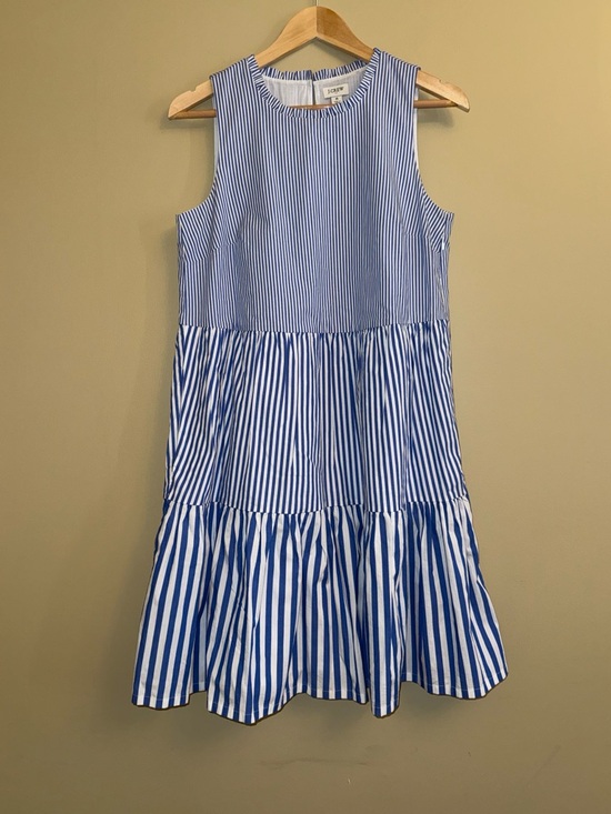 J. Crew Dresses & Skirts - JCrew Sleeveless Blue White Strip Midi Dress Sz 6 Pockets Coastal Resort Comfy